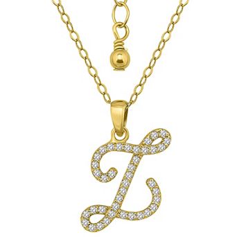 Aleure Precioso Sterling Silver Cubic Zirconia Script Initial Pendant Necklace