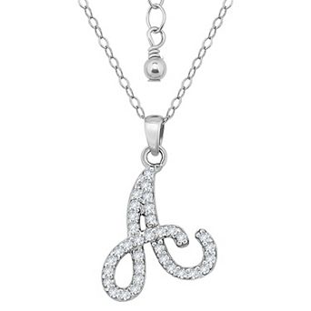 Aleure Precioso Sterling Silver Cubic Zirconia Script Initial Pendant Necklace