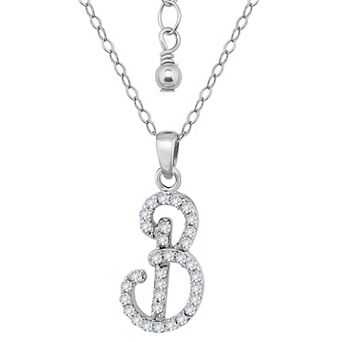 Aleure Precioso Sterling Silver Cubic Zirconia Script Initial Pendant Necklace