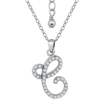 Aleure Precioso Sterling Silver Cubic Zirconia Script Initial Pendant Necklace