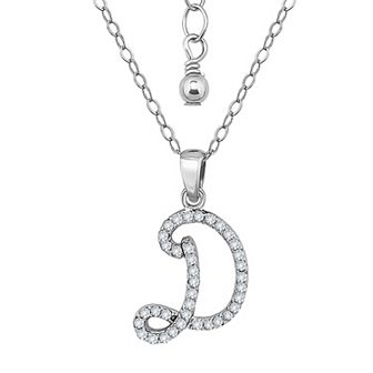 Aleure Precioso Sterling Silver Cubic Zirconia Script Initial Pendant Necklace