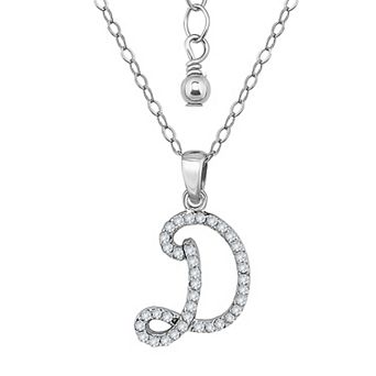 Aleure Precioso Sterling Silver Cubic Zirconia Script Initial Pendant Necklace