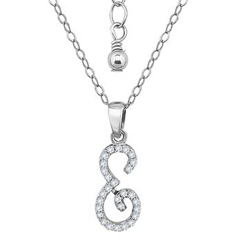 Aleure Precioso Sterling Silver Cubic Zirconia Script Initial Pendant Necklace