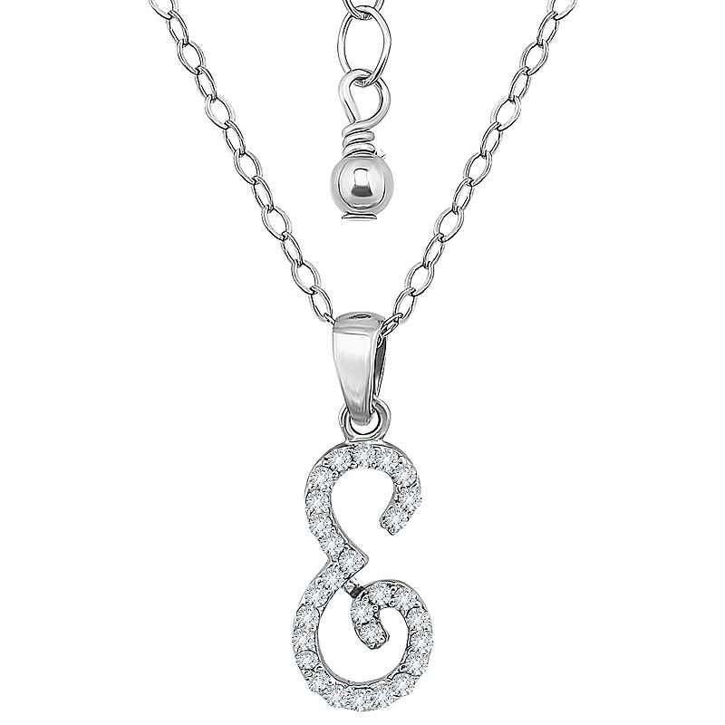 Aleure Precioso Sterling Silver Cubic Zirconia Script Initial Pendant Necklace, Women's, Size: 16-18" ADJ, Silver Tone E