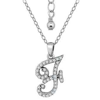 Aleure Precioso Sterling Silver Cubic Zirconia Script Initial Pendant Necklace
