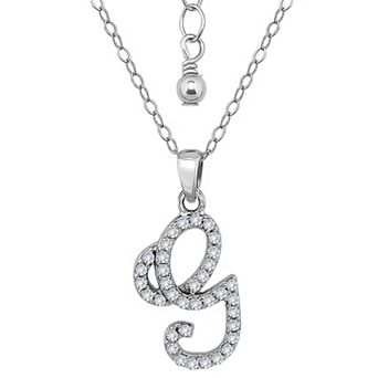 Aleure Precioso Sterling Silver Cubic Zirconia Script Initial Pendant Necklace