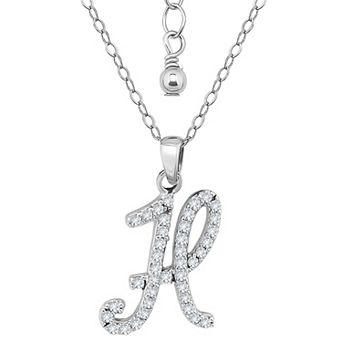 Aleure Precioso Sterling Silver Cubic Zirconia Script Initial Pendant Necklace