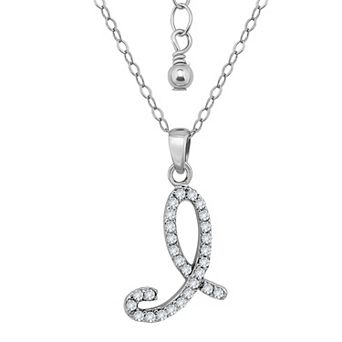 Aleure Precioso Sterling Silver Cubic Zirconia Script Initial Pendant Necklace