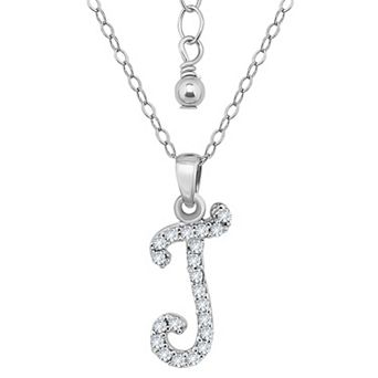 Aleure Precioso Sterling Silver Cubic Zirconia Script Initial Pendant Necklace