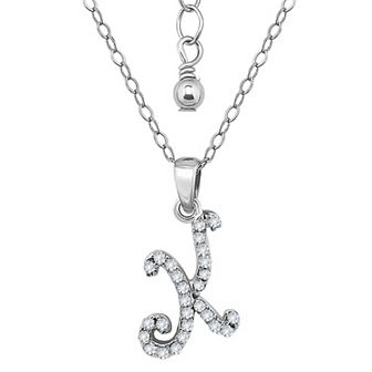 Aleure Precioso Sterling Silver Cubic Zirconia Script Initial Pendant Necklace