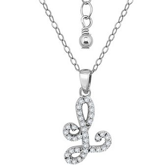 Aleure Precioso Sterling Silver Cubic Zirconia Script Initial Pendant Necklace