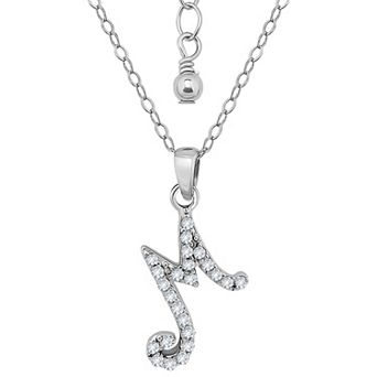 Aleure Precioso Sterling Silver Cubic Zirconia Script Initial Pendant Necklace