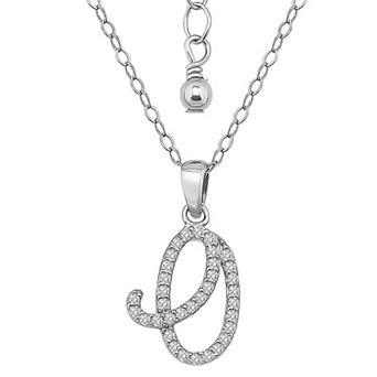 Aleure Precioso Sterling Silver Cubic Zirconia Script Initial Pendant Necklace
