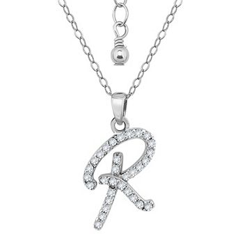 Aleure Precioso Sterling Silver Cubic Zirconia Script Initial Pendant Necklace