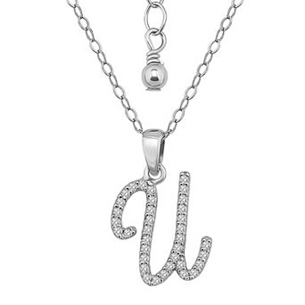 Aleure Precioso Sterling Silver Cubic Zirconia Script Initial Pendant Necklace
