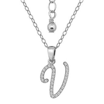 Aleure Precioso Sterling Silver Cubic Zirconia Script Initial Pendant Necklace