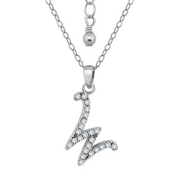 Aleure Precioso Sterling Silver Cubic Zirconia Script Initial Pendant Necklace