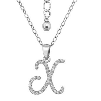 Aleure Precioso Sterling Silver Cubic Zirconia Script Initial Pendant Necklace