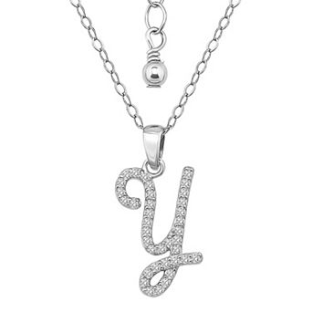 Aleure Precioso Sterling Silver Cubic Zirconia Script Initial Pendant Necklace
