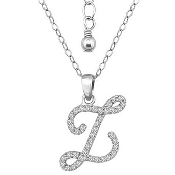 Aleure Precioso Sterling Silver Cubic Zirconia Script Initial Pendant Necklace