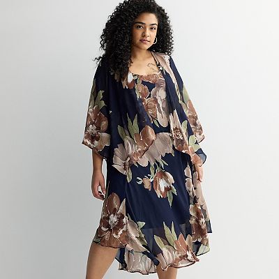 Plus Sized Robbie Bee 2-Piece Floral Midi Dress & Shrug Set
