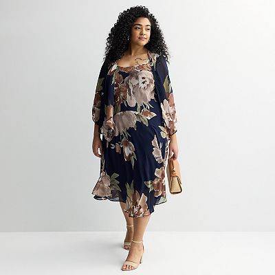 midi dress with shrug Voila - Spaghetti Strap Floral Print Midi A-Line Layered Dress / Plain Shrug  / Set