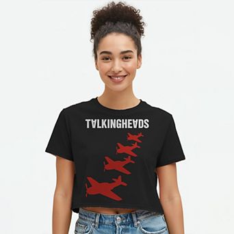Juniors' Talking Heads Aircraft Silhouettes Cropped Graphic Tee