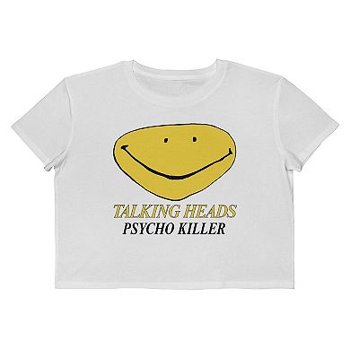 Juniors' Talking Heads Psycho Killer Smiley Face Cropped Graphic Tee