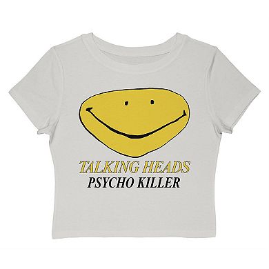 Juniors' Talking Heads Psycho Killer Smiley Face Graphic Baby Tee