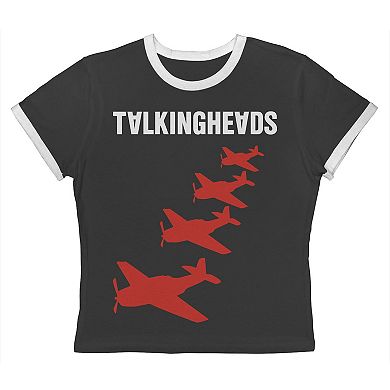 Juniors' Talking Heads Aircraft Silhouettes Graphic Ringer Baby Tee