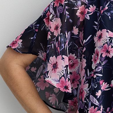 Petite Studio Connection Printed Chiffon Midi Dress with Attached Cape