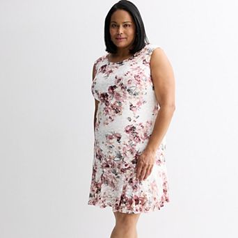 Plus Size Studio Connection Printed Lace Flounce Hem Midi Dress