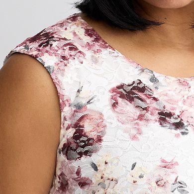 Plus Size Studio Connection Printed Lace Flounce Hem Midi Dress