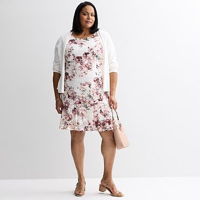 Plus Size Studio Connection Printed Lace Flounce Hem Midi Dress