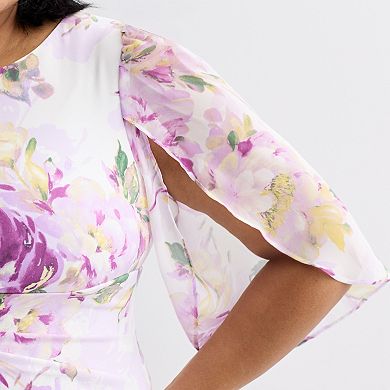 Plus Size Studio Connection Split Sleeve Printed Side-Drape Faux Wrap Midi Dress