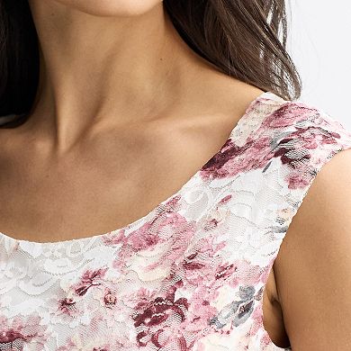Women's Studio Connection Printed Lace Flounce Hem Dress