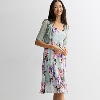 Women's Studio Connection Chevron Lace Jacket & Printed Chiffon Dress