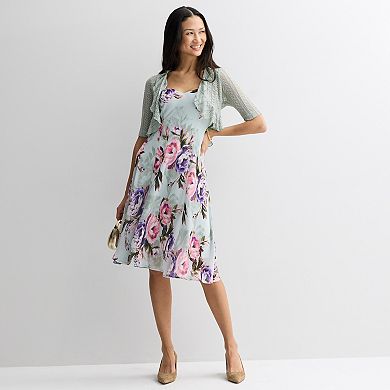 Women's Studio Connection Chevron Lace Jacket & Printed Chiffon Dress