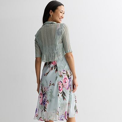 Women's Studio Connection Chevron Lace Jacket & Printed Chiffon Dress