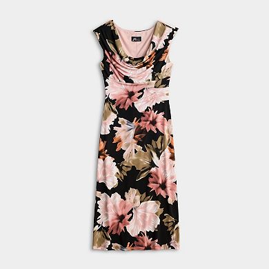 Women's Studio Connection Printed Cap Sleeve Drape Neck Midi Dress