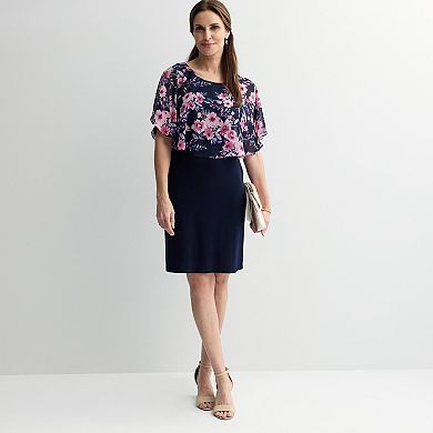 Women's Studio Connection Printed Chiffon Curved Poncho Dress