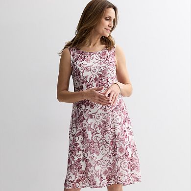 Women's Studio Connection 3/4 Sleeve Mesh Jacket & Chiffon Printed Dress