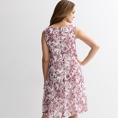 Women's Studio Connection 3/4 Sleeve Mesh Jacket & Chiffon Printed Dress