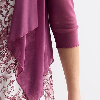 Women's Studio Connection 3/4 Sleeve Mesh Jacket & Chiffon Printed Dress