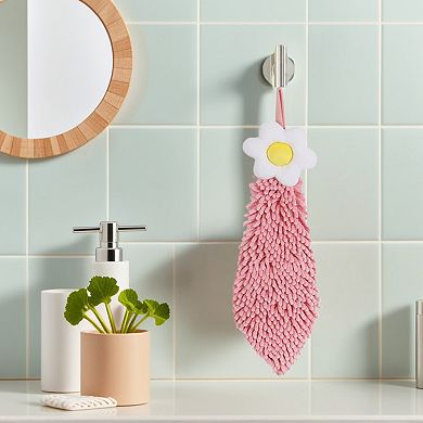 1 Pack Chenille Hand Towel, Hanging Bathroom Hand Towels with Loops, Soft Absorbent Towels 6"x15"