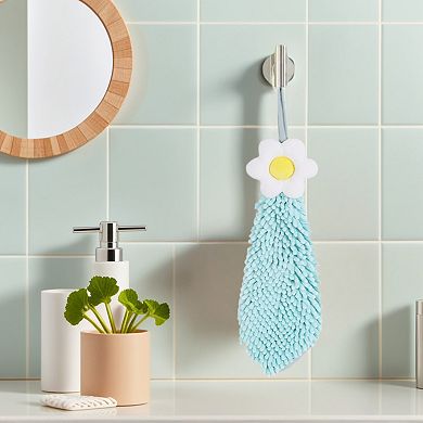 1 Pack Chenille Hand Towel, Hanging Bathroom Hand Towels with Loops, Soft Absorbent Towels 6"x15"
