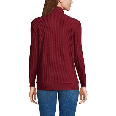 Petite Lands' End Waffle Long Sleeve Satin Quarter-Zip Pullover