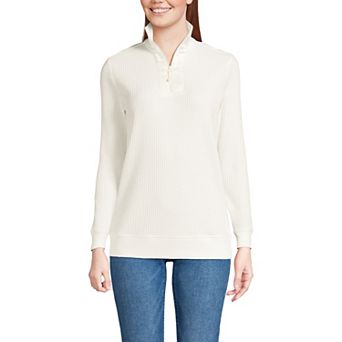 Petite Lands' End Waffle Long Sleeve Satin Quarter-Zip Pullover