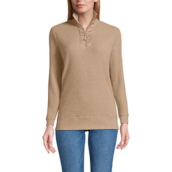 Petite Lands' End Waffle Long Sleeve Satin Quarter-Zip Pullover