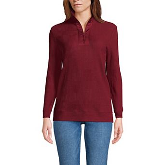 Petite Lands' End Waffle Long Sleeve Satin Quarter-Zip Pullover